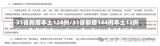 31省新增本土124例/31省新增144例本土12例