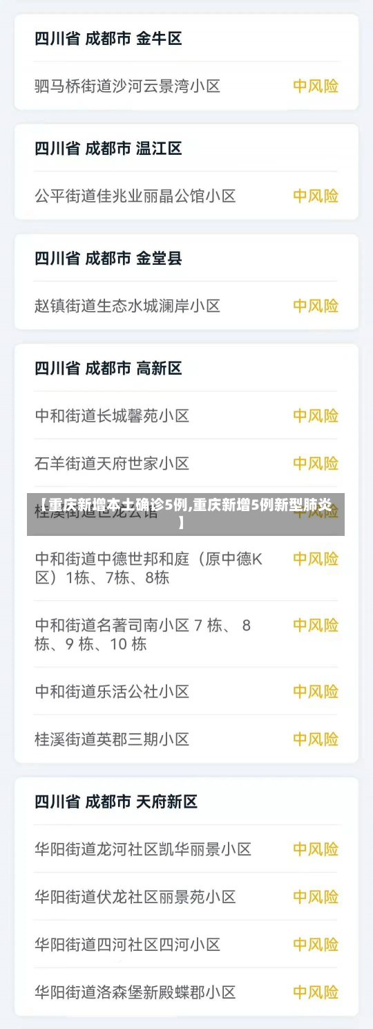 【重庆新增本土确诊5例,重庆新增5例新型肺炎】