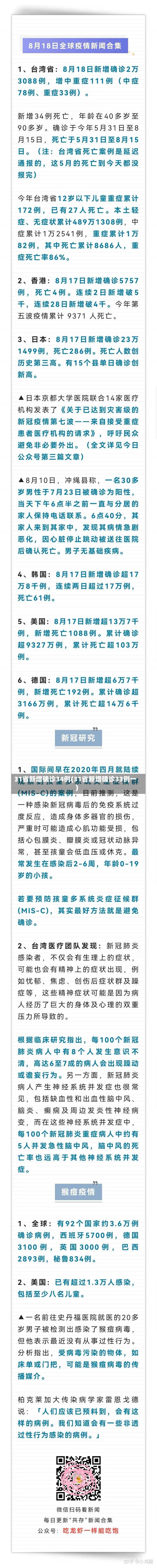 31省新增确诊34例(31省新增确诊33例一)