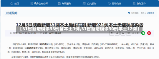 【31省新增确诊33例含本土1例,31省新增确诊30例本土12例】