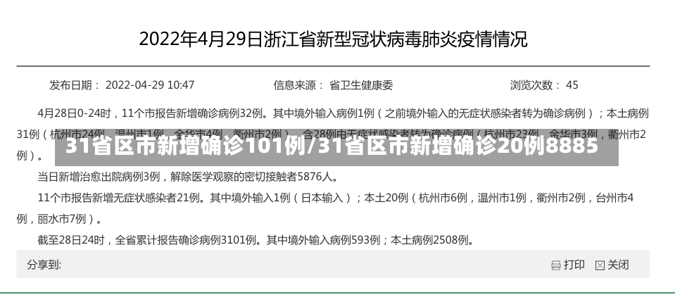 31省区市新增确诊101例/31省区市新增确诊20例8885