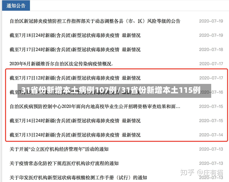 31省份新增本土病例107例/31省份新增本土115例