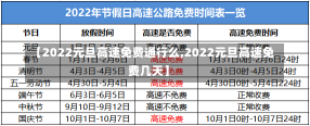 【2022元旦高速免费通行么,2022元旦高速免费几天】