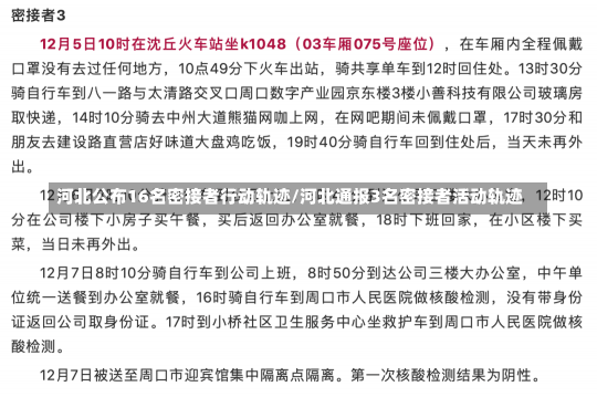 河北公布16名密接者行动轨迹/河北通报3名密接者活动轨迹