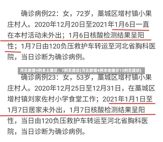 河北新增4例本土确诊、7例无症状(河北新增4例本地确诊13例无症状)