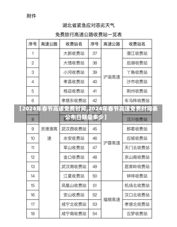 【2024年春节高速免费时间,2024年春节高速免费时间表公布日期是多少】