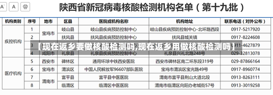 【现在返乡要做核酸检测吗,现在返乡用做核酸检测吗】