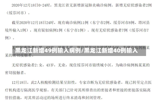 黑龙江新增49例输入病例/黑龙江新增40例输入