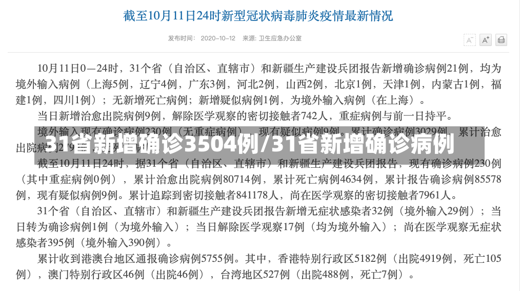 31省新增确诊3504例/31省新增确诊病例