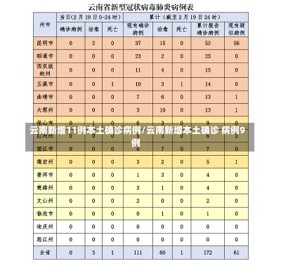 云南新增11例本土确诊病例/云南新增本土确诊 病例9例