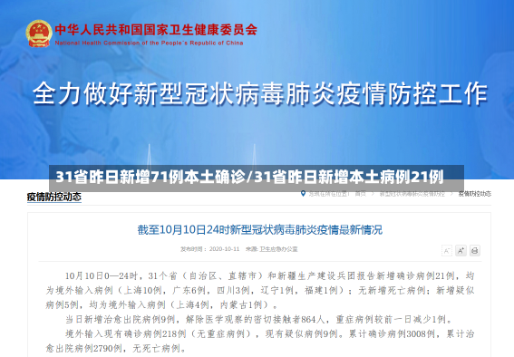 31省昨日新增71例本土确诊/31省昨日新增本土病例21例