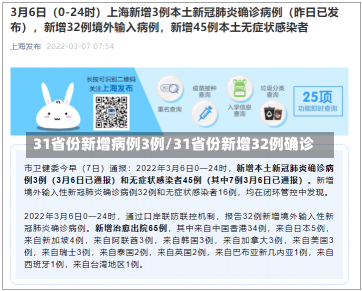 31省份新增病例3例/31省份新增32例确诊