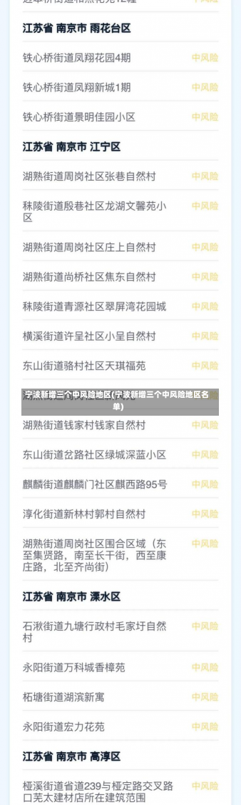 宁波新增三个中风险地区(宁波新增三个中风险地区名单)