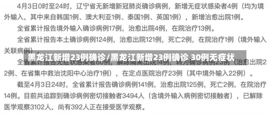 黑龙江新增23例确诊/黑龙江新增23例确诊 30例无症状