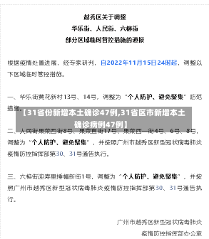 【31省份新增本土确诊47例,31省区市新增本土确诊病例47例】